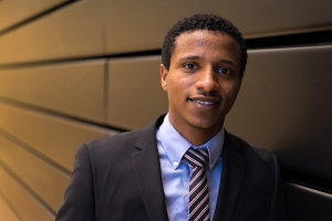 Fikremariam Gedefaw, a Mastercard Foundation Scholar from Ethiopia, studies economics and math (photo by Geoffrey Vendeville)