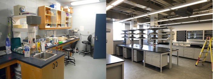 Photos of the Ramsay Wright labs, before and after LIFT renovations. Photos courtesy of Adrienne De Francesco.
